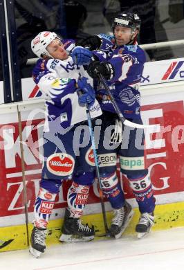 EBEL. Eishockey Bundesliga. EC VSV gegen SAPA Fehervar AV19. Brunner Nico,  (VSV), Csanad Erdely (Alba Volan). Villach, am 11.1.2015.
Foto: Kuess 


---
pressefotos, pressefotografie, kuess, qs, qspictures, sport, bild, bilder, bilddatenbank