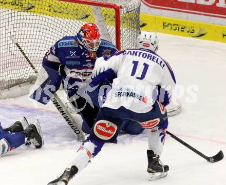 EBEL. Eishockey Bundesliga. EC VSV gegen SAPA Fehervar AV19. Mark Santorelli,  (VSV), Miklos Rajna (Alba Volan). Villach, am 11.1.2015.
Foto: Kuess 


---
pressefotos, pressefotografie, kuess, qs, qspictures, sport, bild, bilder, bilddatenbank