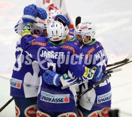 EBEL. Eishockey Bundesliga. EC VSV gegen KAC. Torjubel John Lammers, Cole Jarrett, Darren Haydar (VSV). Villach, am 18.1.2015.
Foto: Kuess 


---
pressefotos, pressefotografie, kuess, qs, qspictures, sport, bild, bilder, bilddatenbank