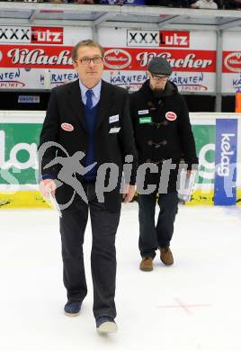 EBEL. Eishockey Bundesliga. EC VSV gegen KAC. Trainer Hannu Jaervenpaeae, Markus Peintner (VSV). Villach, am 18.1.2015.
Foto: Kuess 


---
pressefotos, pressefotografie, kuess, qs, qspictures, sport, bild, bilder, bilddatenbank