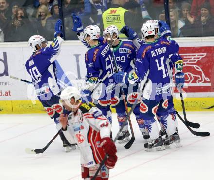 EBEL. Eishockey Bundesliga. EC VSV gegen KAC. Torjubel Darren Haydar, Eric Hunter, John Lammers, Mario Altmann, Klemen Pretnar (VSV). Villach, am 18.1.2015.
Foto: Kuess 


---
pressefotos, pressefotografie, kuess, qs, qspictures, sport, bild, bilder, bilddatenbank