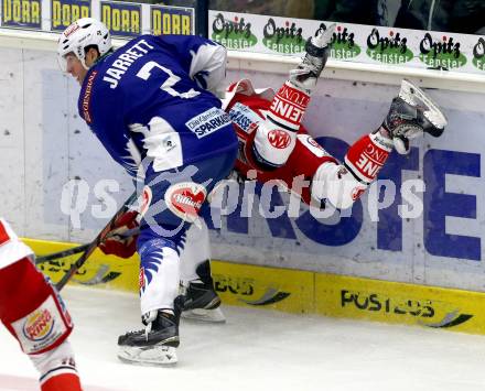 EBEL. Eishockey Bundesliga. EC VSV gegen KAC. Cole Jarrett,  (VSV), Marcel Rodman (KAC). Villach, am 18.1.2015.
Foto: Kuess 


---
pressefotos, pressefotografie, kuess, qs, qspictures, sport, bild, bilder, bilddatenbank