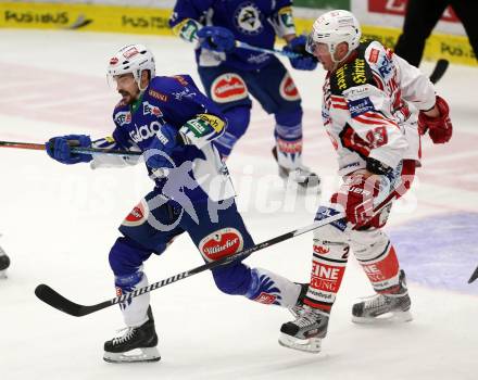 EBEL. Eishockey Bundesliga. EC VSV gegen KAC. Klemen Pretnar,  (VSV), Mike Siklenka (KAC). Villach, am 18.1.2015.
Foto: Kuess 


---
pressefotos, pressefotografie, kuess, qs, qspictures, sport, bild, bilder, bilddatenbank