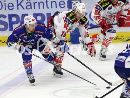 EBEL. Eishockey Bundesliga. EC VSV gegen KAC. Eric Hunter, (VSV), Stephan Geier (KAC). Villach, am 18.1.2015.
Foto: Kuess 


---
pressefotos, pressefotografie, kuess, qs, qspictures, sport, bild, bilder, bilddatenbank