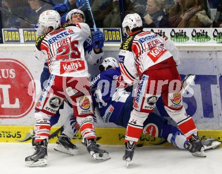 EBEL. Eishockey Bundesliga. EC VSV gegen KAC. Rauferei Daniel Nageler, Eric HUnter,  (VSV), Kirk Furey, Johannes Reichel (KAC). Villach, am 18.1.2015.
Foto: Kuess 


---
pressefotos, pressefotografie, kuess, qs, qspictures, sport, bild, bilder, bilddatenbank