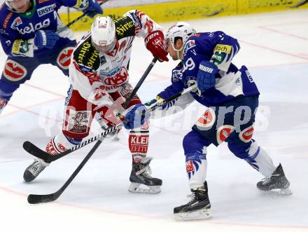 EBEL. Eishockey Bundesliga. EC VSV gegen KAC. Mark Santorelli,  (VSV), Marcel Rodman (KAC). Villach, am 18.1.2015.
Foto: Kuess 


---
pressefotos, pressefotografie, kuess, qs, qspictures, sport, bild, bilder, bilddatenbank