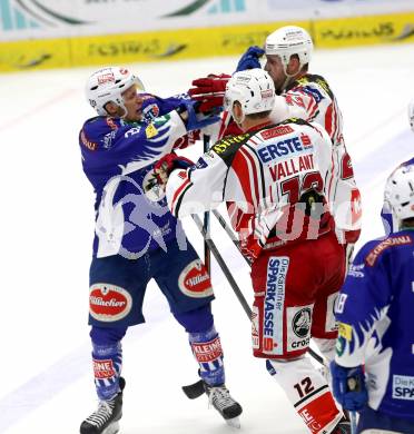 EBEL. Eishockey Bundesliga. EC VSV gegen KAC. Rauferei Nico Brunner,  (VSV), Thomas Vallant, Thomas Poeck (KAC). Villach, am 18.1.2015.
Foto: Kuess 


---
pressefotos, pressefotografie, kuess, qs, qspictures, sport, bild, bilder, bilddatenbank