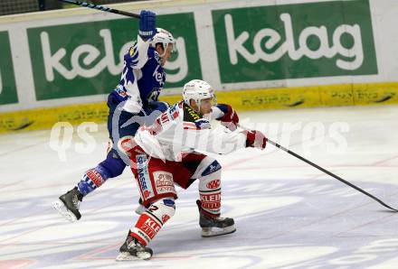 EBEL. Eishockey Bundesliga. EC VSV gegen KAC. Patrick Platzer, (VSV),  Thomas Vallant (KAC). Villach, am 18.1.2015.
Foto: Kuess 


---
pressefotos, pressefotografie, kuess, qs, qspictures, sport, bild, bilder, bilddatenbank