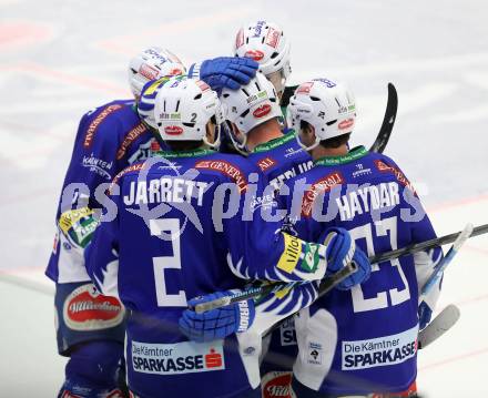 EBEL. Eishockey Bundesliga. EC VSV gegen KAC. Torjubel John Lammers, Cole Jarrett, Darren Haydar, Gerhard Unterluggauer (VSV). Villach, am 18.1.2015.
Foto: Kuess 


---
pressefotos, pressefotografie, kuess, qs, qspictures, sport, bild, bilder, bilddatenbank