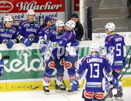 EBEL. Eishockey Bundesliga. EC VSV gegen KAC. Torjubel Cole Jarrett, Jason Krog (VSV). Villach, am 18.1.2015.
Foto: Kuess 


---
pressefotos, pressefotografie, kuess, qs, qspictures, sport, bild, bilder, bilddatenbank