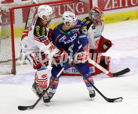 EBEL. Eishockey Bundesliga. EC VSV gegen KAC. Darren Haydar, (VSV), Marcel Rodman  (KAC). Villach, am 18.1.2015.
Foto: Kuess 


---
pressefotos, pressefotografie, kuess, qs, qspictures, sport, bild, bilder, bilddatenbank