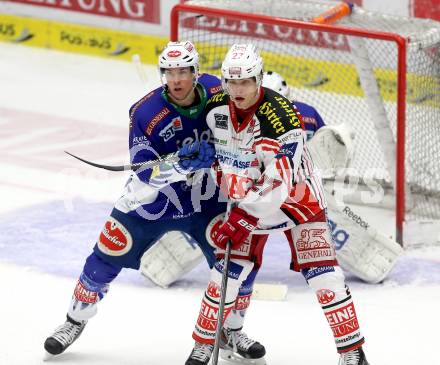 EBEL. Eishockey Bundesliga. EC VSV gegen KAC.  Geoff Waugh, (VSV), Thomas Hundertpfund  (KAC). Villach, am 18.1.2015.
Foto: Kuess 


---
pressefotos, pressefotografie, kuess, qs, qspictures, sport, bild, bilder, bilddatenbank