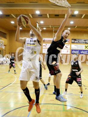 Basketball 2.Bundesliga 2014/15 Grunddurchgang 15.Runde. Radenthein Garnets gegen Mattersburg Rocks. Vjeran Soldo,  (Radenthein), Corey Hallett (Mattersburg). Radenthein, 18.1.2015.
Foto: Kuess
---
pressefotos, pressefotografie, kuess, qs, qspictures, sport, bild, bilder, bilddatenbank