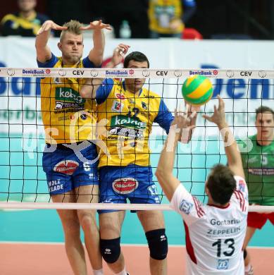 Volleyball. Champions League. SK Posojilnica Aich/Dob gegen VfB Friedrichshafen. Peter Wohlfahrtstaetter, Simeonov Alexander (Aich/Dob). Klagenfurt, 21.1.2015.
Foto: Kuess
---
pressefotos, pressefotografie, kuess, qs, qspictures, sport, bild, bilder, bilddatenbank