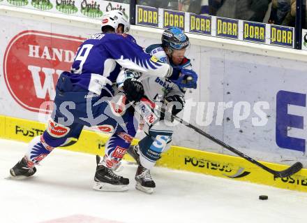 EBEL. Eishockey Bundesliga. EC VSV gegen EHC Liwest Black Wings Linz.  Stefan Bacher, (VSV), Rob Hisey  (Linz). Villach, am 22.1.2015.
Foto: Kuess 


---
pressefotos, pressefotografie, kuess, qs, qspictures, sport, bild, bilder, bilddatenbank