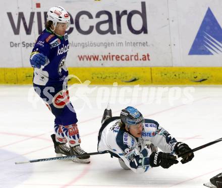 EBEL. Eishockey Bundesliga. EC VSV gegen EHC Liwest Black Wings Linz.  Brock McBride, (VSV), Brian Lebler  (Linz). Villach, am 22.1.2015.
Foto: Kuess 


---
pressefotos, pressefotografie, kuess, qs, qspictures, sport, bild, bilder, bilddatenbank