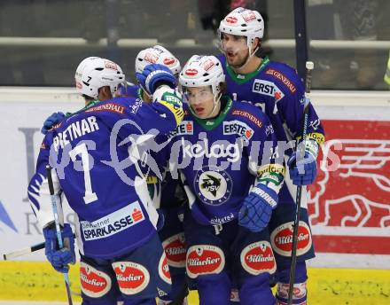 EBEL. Eishockey Bundesliga. EC VSV gegen EHC Liwest Black Wings Linz.  Torjubel Brock McBride, Klemen Pretnar, Mario Altmann, John Lammers (VSV). Villach, am 22.1.2015.
Foto: Kuess 


---
pressefotos, pressefotografie, kuess, qs, qspictures, sport, bild, bilder, bilddatenbank