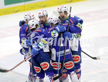 EBEL. Eishockey Bundesliga. EC VSV gegen EHC Liwest Black Wings Linz.  Torjubel Brock McBride, Mark Santorelli, Klemen Pretnar, Eric Hunter. Mario Altmann (VSV). Villach, am 22.1.2015.
Foto: Kuess 


---
pressefotos, pressefotografie, kuess, qs, qspictures, sport, bild, bilder, bilddatenbank