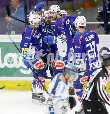 EBEL. Eishockey Bundesliga. EC VSV gegen EHC Liwest Black Wings Linz.  Torjubel Klemen Pretnar, Marius Goehringer, Daniel Nageler, Mario Altmann, Adis Alagic (VSV). Villach, am 22.1.2015.
Foto: Kuess 


---
pressefotos, pressefotografie, kuess, qs, qspictures, sport, bild, bilder, bilddatenbank