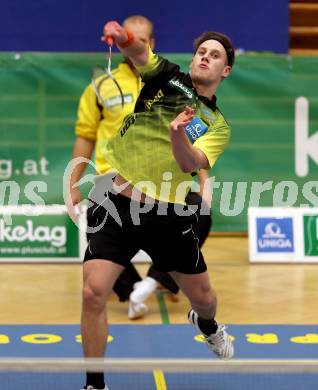 Badminton Bundesliga. ASKOE Kelag Kaernten gegen Pressbaum.  Dominik Trojan (Kaernten). Klagenfurt, am 24.1.2015.
Foto: Kuess
---
pressefotos, pressefotografie, kuess, qs, qspictures, sport, bild, bilder, bilddatenbank