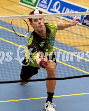 Badminton Bundesliga. ASKOE Kelag Kaernten gegen Pressbaum.  Dominik Trojan (Kaernten). Klagenfurt, am 24.1.2015.
Foto: Kuess
---
pressefotos, pressefotografie, kuess, qs, qspictures, sport, bild, bilder, bilddatenbank