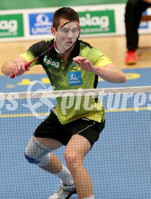 Badminton Bundesliga. ASKOE Kelag Kaernten gegen Pressbaum.  Paul Demmelmayer (Kaernten). Klagenfurt, am 24.1.2015.
Foto: Kuess
---
pressefotos, pressefotografie, kuess, qs, qspictures, sport, bild, bilder, bilddatenbank