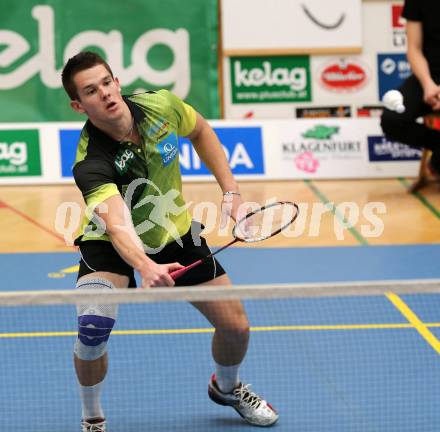 Badminton Bundesliga. ASKOE Kelag Kaernten gegen Pressbaum.  Paul Demmelmayer (Kaernten). Klagenfurt, am 24.1.2015.
Foto: Kuess
---
pressefotos, pressefotografie, kuess, qs, qspictures, sport, bild, bilder, bilddatenbank