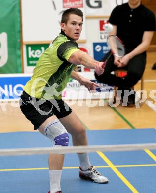 Badminton Bundesliga. ASKOE Kelag Kaernten gegen Pressbaum.  Paul Demmelmayer (Kaernten). Klagenfurt, am 24.1.2015.
Foto: Kuess
---
pressefotos, pressefotografie, kuess, qs, qspictures, sport, bild, bilder, bilddatenbank