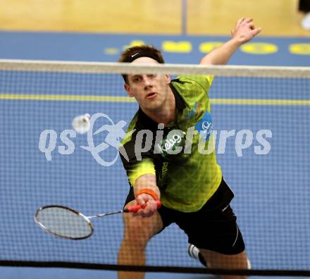 Badminton Bundesliga. ASKOE Kelag Kaernten gegen Pressbaum.  Dominik Trojan (Kaernten). Klagenfurt, am 24.1.2015.
Foto: Kuess
---
pressefotos, pressefotografie, kuess, qs, qspictures, sport, bild, bilder, bilddatenbank