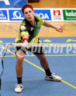 Badminton Bundesliga. ASKOE Kelag Kaernten gegen Pressbaum.  Dominik Trojan (Kaernten). Klagenfurt, am 24.1.2015.
Foto: Kuess
---
pressefotos, pressefotografie, kuess, qs, qspictures, sport, bild, bilder, bilddatenbank