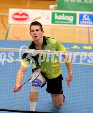 Badminton Bundesliga. ASKOE Kelag Kaernten gegen Pressbaum.  Paul Demmelmayer (Kaernten). Klagenfurt, am 24.1.2015.
Foto: Kuess
---
pressefotos, pressefotografie, kuess, qs, qspictures, sport, bild, bilder, bilddatenbank