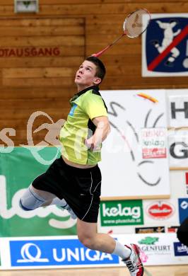 Badminton Bundesliga. ASKOE Kelag Kaernten gegen Pressbaum.  Paul Demmelmayer (Kaernten). Klagenfurt, am 24.1.2015.
Foto: Kuess
---
pressefotos, pressefotografie, kuess, qs, qspictures, sport, bild, bilder, bilddatenbank