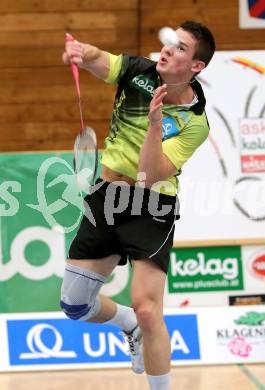 Badminton Bundesliga. ASKOE Kelag Kaernten gegen Pressbaum.  Paul Demmelmayer (Kaernten). Klagenfurt, am 24.1.2015.
Foto: Kuess
---
pressefotos, pressefotografie, kuess, qs, qspictures, sport, bild, bilder, bilddatenbank