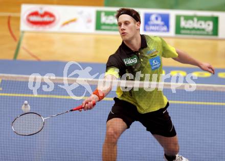 Badminton Bundesliga. ASKOE Kelag Kaernten gegen Pressbaum.  Dominik Trojan (Kaernten). Klagenfurt, am 24.1.2015.
Foto: Kuess
---
pressefotos, pressefotografie, kuess, qs, qspictures, sport, bild, bilder, bilddatenbank