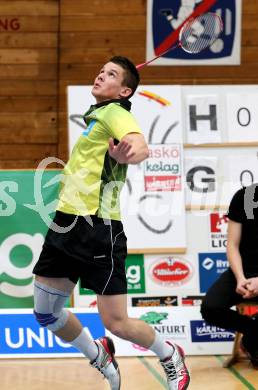 Badminton Bundesliga. ASKOE Kelag Kaernten gegen Pressbaum.  Paul Demmelmayer (Kaernten). Klagenfurt, am 24.1.2015.
Foto: Kuess
---
pressefotos, pressefotografie, kuess, qs, qspictures, sport, bild, bilder, bilddatenbank