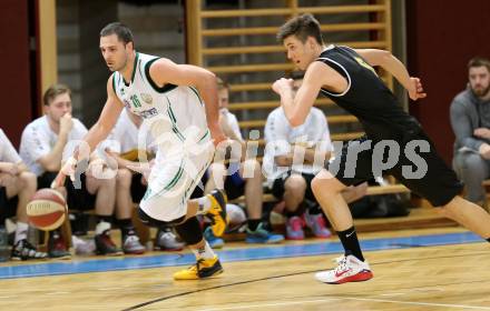 Basketball 2.Bundesliga 2014/15 Grunddurchgang 16.Runde. KOS Celovec gegen Woerthersee Piraten. Jasmin Hercegovac,  (KOS Celovec), Christoph Gspandl (Woerthersee Piraten). Klagenfurt, 24.1.2015.
Foto: Kuess
---
pressefotos, pressefotografie, kuess, qs, qspictures, sport, bild, bilder, bilddatenbank