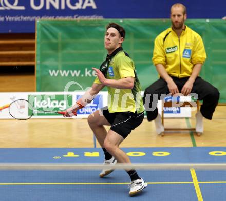 Badminton Bundesliga. ASKOE Kelag Kaernten gegen Pressbaum.  Dominik Trojan (Kaernten). Klagenfurt, am 24.1.2015.
Foto: Kuess
---
pressefotos, pressefotografie, kuess, qs, qspictures, sport, bild, bilder, bilddatenbank