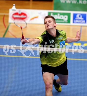 Badminton Bundesliga. ASKOE Kelag Kaernten gegen Pressbaum.  Leon Seiwald (Kaernten). Klagenfurt, am 24.1.2015.
Foto: Kuess
---
pressefotos, pressefotografie, kuess, qs, qspictures, sport, bild, bilder, bilddatenbank