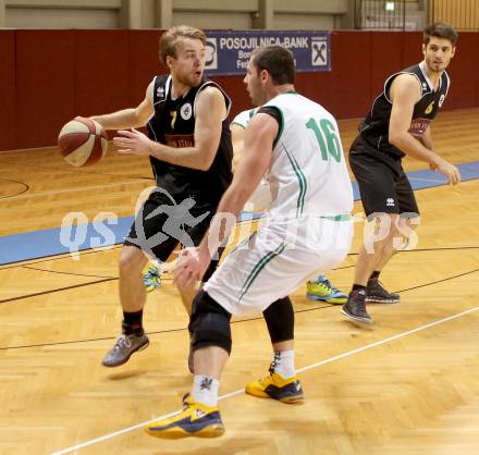 Basketball 2.Bundesliga 2014/15 Grunddurchgang 16.Runde. KOS Celovec gegen Woerthersee Piraten. Jasmin Hercegovac, (KOS Celovec), Timi Huber  (Woerthersee Piraten). Klagenfurt, 24.1.2015.
Foto: Kuess
---
pressefotos, pressefotografie, kuess, qs, qspictures, sport, bild, bilder, bilddatenbank