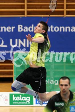 Badminton Bundesliga. ASKOE Kelag Kaernten gegen Pressbaum.  Paul Demmelmayer (Kaernten). Klagenfurt, am 24.1.2015.
Foto: Kuess
---
pressefotos, pressefotografie, kuess, qs, qspictures, sport, bild, bilder, bilddatenbank