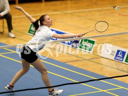 Badminton Bundesliga. ASKOE Kelag Kaernten gegen Pressbaum.  Anna Demmelmayer, (Kaernten). Klagenfurt, am 24.1.2015.
Foto: Kuess
---
pressefotos, pressefotografie, kuess, qs, qspictures, sport, bild, bilder, bilddatenbank