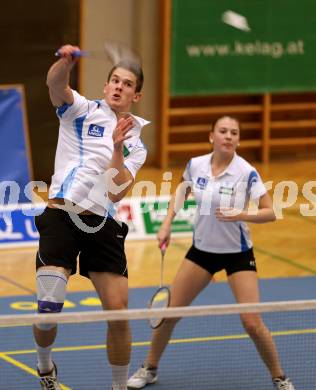 Badminton Bundesliga. ASKOE Kelag Kaernten gegen Pressbaum.  Paul Demmelmayer, Anna Demmelmayer (Kaernten). Klagenfurt, am 24.1.2015.
Foto: Kuess
---
pressefotos, pressefotografie, kuess, qs, qspictures, sport, bild, bilder, bilddatenbank