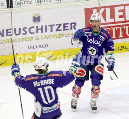 EBEL. Eishockey Bundesliga. EC VSV gegen Dornbirner Eishockey Club.  EBEL. Eishockey Bundesliga. EC VSV gegen Dornbirner Eishockey Club.  Torjubel Marco Pewal, Brock McBride, (VSV). Villach, am 25.1.2015. (VSV). Villach, am 25.1.2015.
Foto: Kuess 


---
pressefotos, pressefotografie, kuess, qs, qspictures, sport, bild, bilder, bilddatenbank