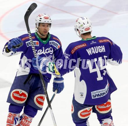 EBEL. Eishockey Bundesliga. EC VSV gegen Dornbirner Eishockey Club.  torjubel Jason Krog, Geoff Waugh (VSV). Villach, am 25.1.2015.
Foto: Kuess 


---
pressefotos, pressefotografie, kuess, qs, qspictures, sport, bild, bilder, bilddatenbank