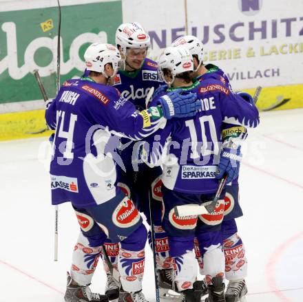 EBEL. Eishockey Bundesliga. EC VSV gegen Dornbirner Eishockey Club.  EBEL. Eishockey Bundesliga. EC VSV gegen Dornbirner Eishockey Club.  Torjubel Marco Pewal, Brock McBride, Stefan Bacher, WAUGH Geoff (VSV). Villach, am 25.1.2015. (VSV). Villach, am 25.1.2015.
Foto: Kuess 


---
pressefotos, pressefotografie, kuess, qs, qspictures, sport, bild, bilder, bilddatenbank