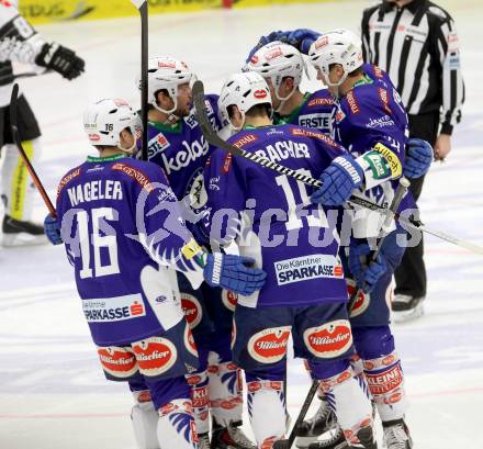 EBEL. Eishockey Bundesliga. EC VSV gegen Dornbirner Eishockey Club.  Torjubel (VSV). Villach, am 25.1.2015.
Foto: Kuess 


---
pressefotos, pressefotografie, kuess, qs, qspictures, sport, bild, bilder, bilddatenbank