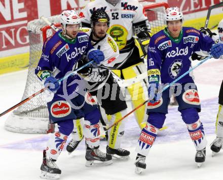 EBEL. Eishockey Bundesliga. EC VSV gegen Dornbirner Eishockey Club.  Benjamin Petrik, NAGELER Daniel (VSV),  Robert Lembacher (Dornbirn). Villach, am 25.1.2015.
Foto: Kuess 


---
pressefotos, pressefotografie, kuess, qs, qspictures, sport, bild, bilder, bilddatenbank