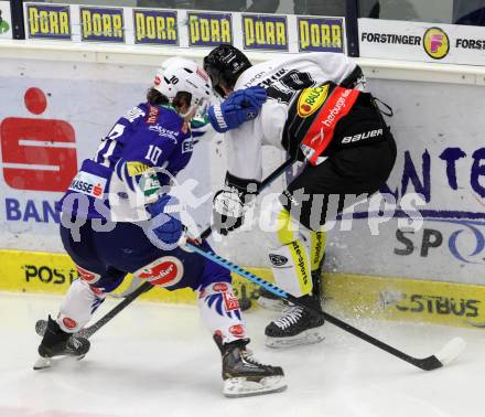 EBEL. Eishockey Bundesliga. EC VSV gegen Dornbirner Eishockey Club.  Brock McBride,  (VSV),  Andy Sertich (Dornbirn). Villach, am 25.1.2015.
Foto: Kuess 


---
pressefotos, pressefotografie, kuess, qs, qspictures, sport, bild, bilder, bilddatenbank