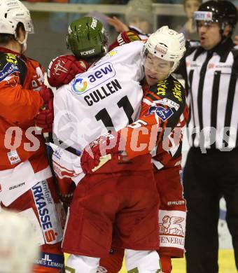 EBEL. Eishockey Bundesliga. KAC gegen HCB Suedtirol. Jason Desantis,  (KAC), Mark Cullen (Bozen). Klagenfurt, am 30.1.2015.
Foto: Kuess 

---
pressefotos, pressefotografie, kuess, qs, qspictures, sport, bild, bilder, bilddatenbank