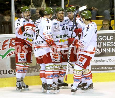 EBEL. Eishockey Bundesliga. KAC gegen HCB Suedtirol.  Torjubel Bozen. Klagenfurt, am 30.1.2015.
Foto: Kuess 

---
pressefotos, pressefotografie, kuess, qs, qspictures, sport, bild, bilder, bilddatenbank